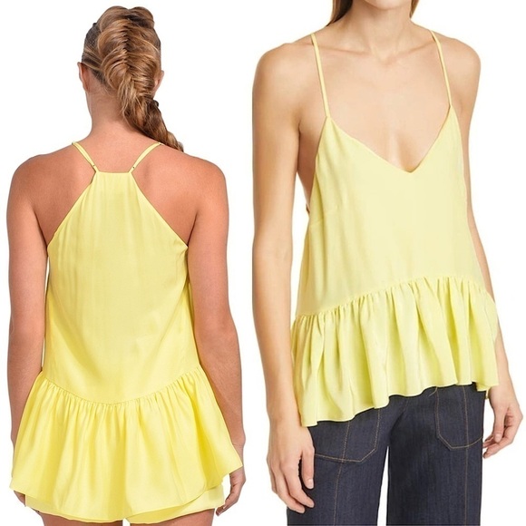 NWT CINQ A SEPT Silk Pastel Y2K Sleeveless Ruffle Hem V-Neck Babydoll Cami Top S - Picture 2 of 9